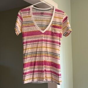Vans Pink Yellow Striped T-Shirt Size Small